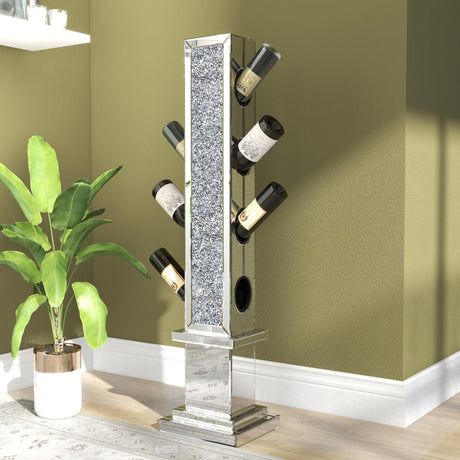 Crushed Diamond Floating Mirrored Wine Bottle Holder - Silver - Furniture Home Direct