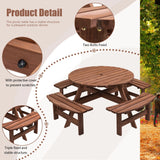 8 Person Wooden Picnic Table, Outdoor Camping Dining Table With Seat, Garden, Diy With 4 Built-In Benches, 2220Lb Capacity - Furniture Home Direct