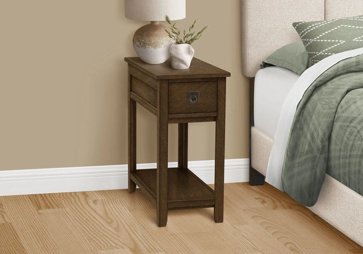 Accent End Table, 2 Tier, Narrow, Lamp, Storage Drawer, Charming Design - Furniture Home Direct