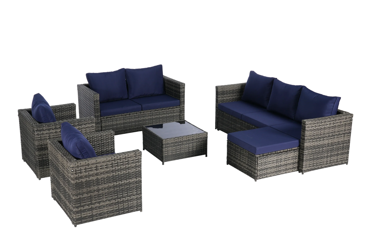 6 Piece Patio Wicker Set With Glass Table - Furniture Home Direct