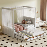 Upholstery Canopy Platform Bed With Trundle And Three Storage Drawers - Furniture Home Direct