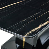 Dining Table With Imitation Marble Top, Modern Black - Furniture Home Direct