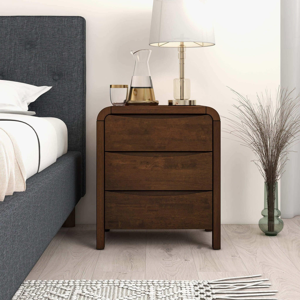 Lionel - Mid-Century Modern Nightstand 3 Drawer Bed Side Table - Brown - Furniture Home Direct