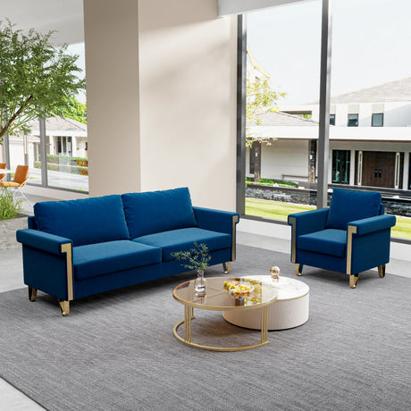 2 Piece Living room Set With Sofa and Chair, Velvet Blue - Furniture Home Direct