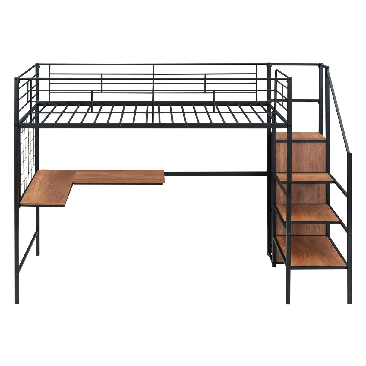 Loft Bed With Desk And Grid, Stylish Frame With Lateral Storage Ladder And Wardrobe - Furniture Home Direct