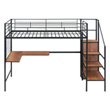 Loft Bed With Desk And Grid, Stylish Frame With Lateral Storage Ladder And Wardrobe - Furniture Home Direct