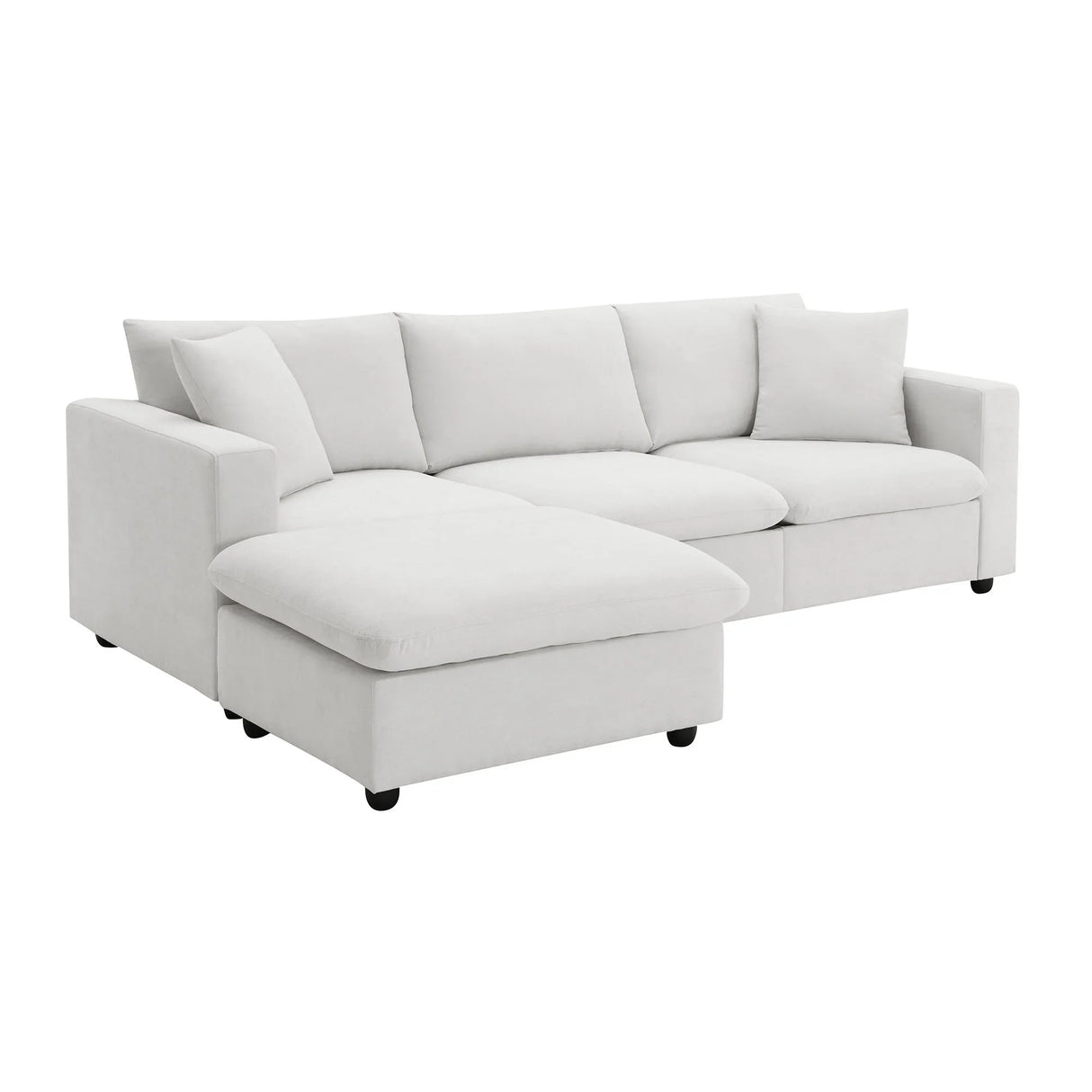 Modern Sectional Sofa With Throw Pillows, Cloud L Shaped Couch Set With Wide 4 Seat Comfy Couch Set With Movable Ottoman - Furniture Home Direct