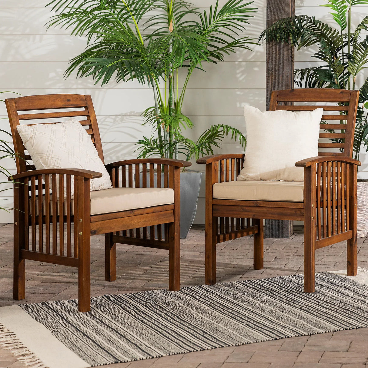 Modern 2 Piece Slat Back Patio Chairs With Cushions - Furniture Home Direct