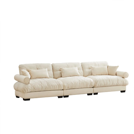 Modern Velvet Sofa With Bolstered Armrests And Pillows - Furniture Home Direct