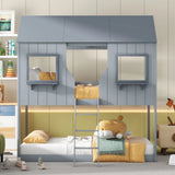 Twin Over Twin Bunk Bed With Roof, Window, Guardrail, Ladder - Furniture Home Direct
