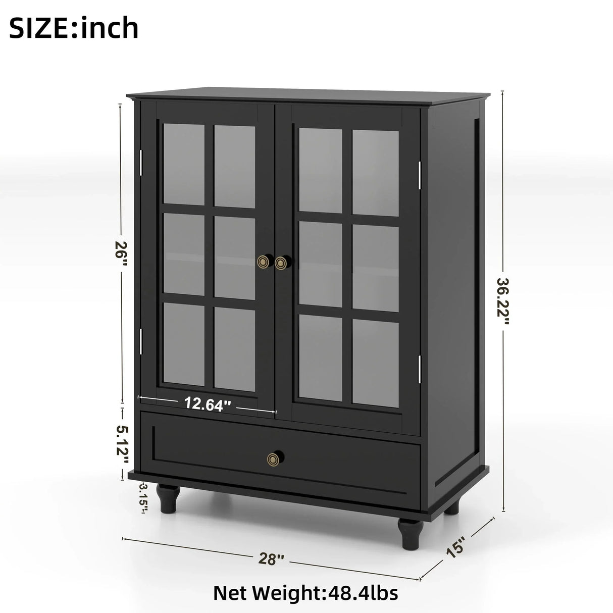 Minimalist Buffet Cabinet With Double Glass Doors And Drawer - Furniture Home Direct