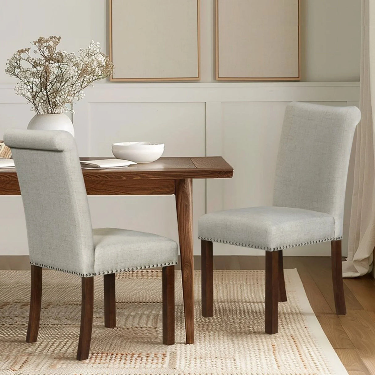 Dining Chair With Nailhead Trim (Set of 2) - Beige - Furniture Home Direct