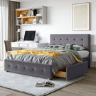 Upholstered Platform Bed With Classic Headboard And Drawers, No Box Spring Needed - Furniture Home Direct