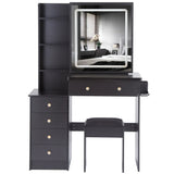 Vanity Table with Cushioned Stool Modern Finish Black - Furniture Home Direct
