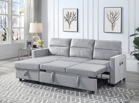 Ivy - Velvet Reversible Sleeper Sectional Sofa With Storage Chaise And Side Pocket - Furniture Home Direct