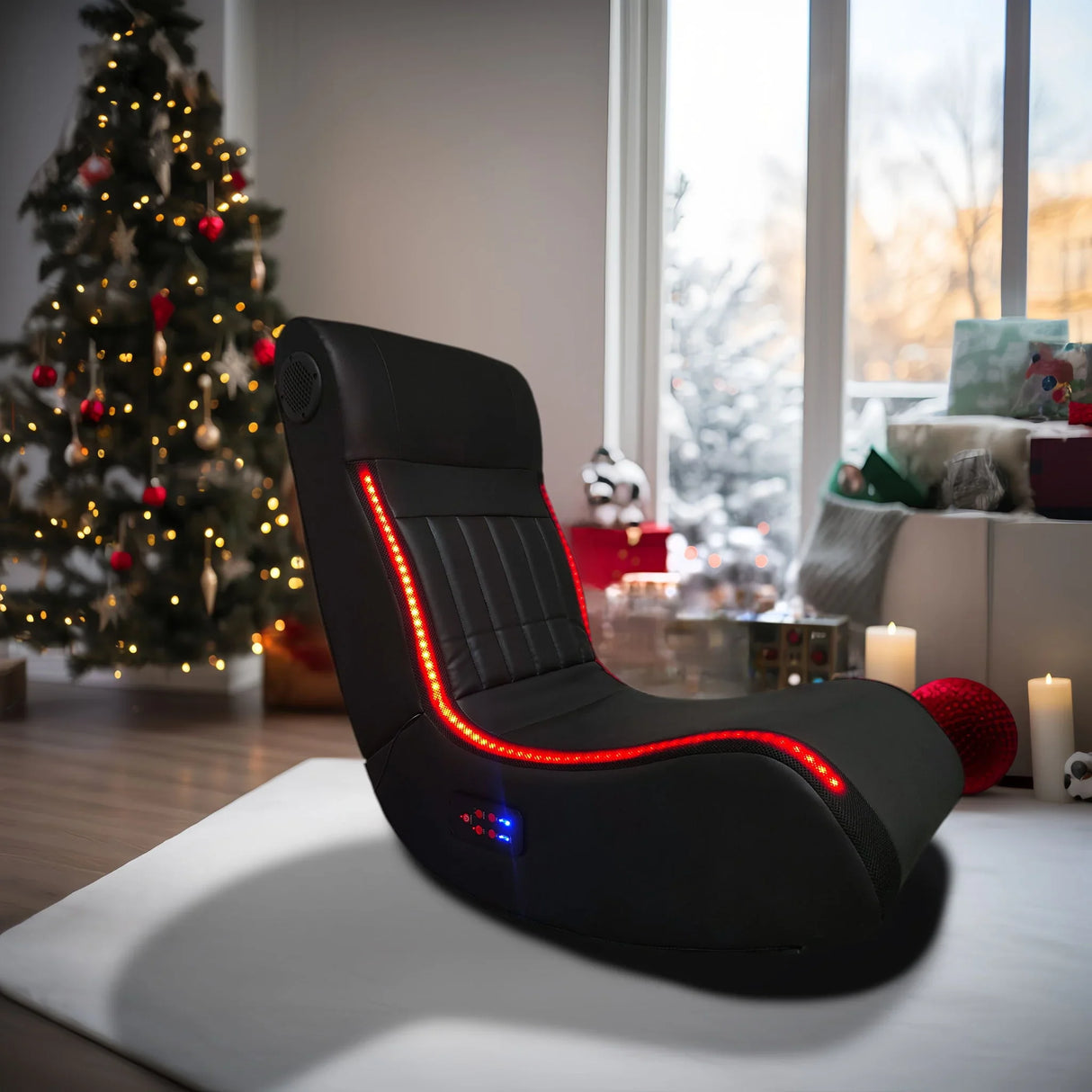 Foldable Gaming Chair With Onboard Speakers, LED Strip Lighting, Bluetooth, Vibration Massage, USB Charging Port - Black - Furniture Home Direct