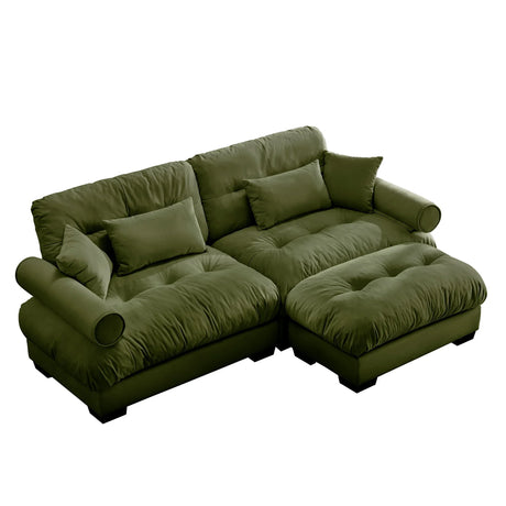 Modern Sectional Sofa With Ottoman, Round Bolster Armrests, Waist And Throw Pillows - Furniture Home Direct