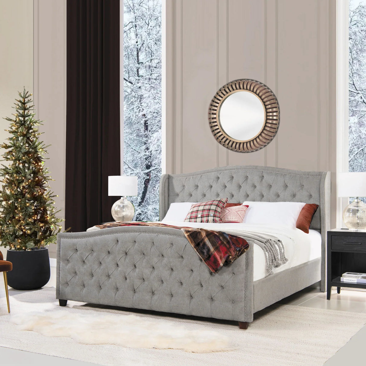 Marcella - Upholstered Shelter Headboard Bed Set - Furniture Home Direct
