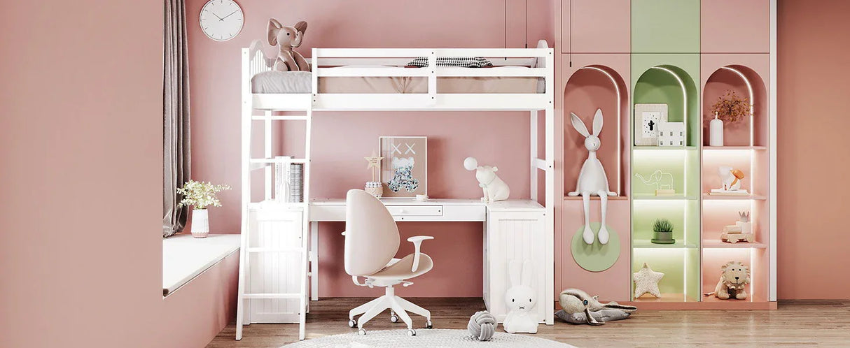 Loft Bed With Drawers, Cabinet, Shelves With Desk - Furniture Home Direct
