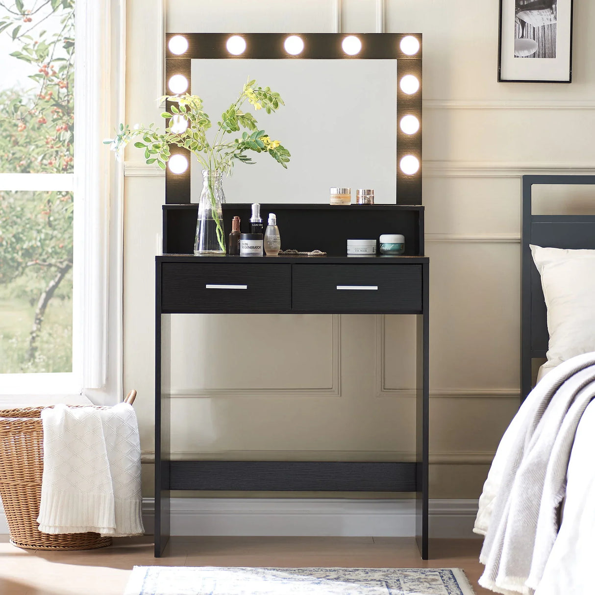 Vanity Desk With Mirror And Lights, Dressing Table With Large Drawer, 2 Level Storage Dresser & 3 Lighting Modes Adjustable Brightness, Suitable For Bedroom - Furniture Home Direct
