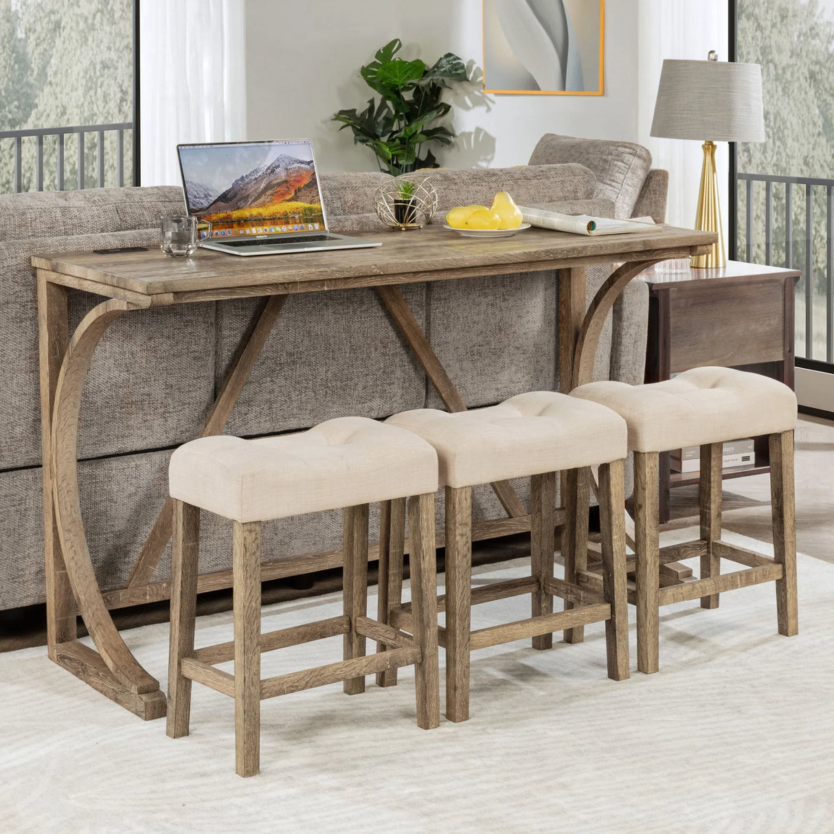 Bar Table Set With 3 Padded Stools - Furniture Home Direct