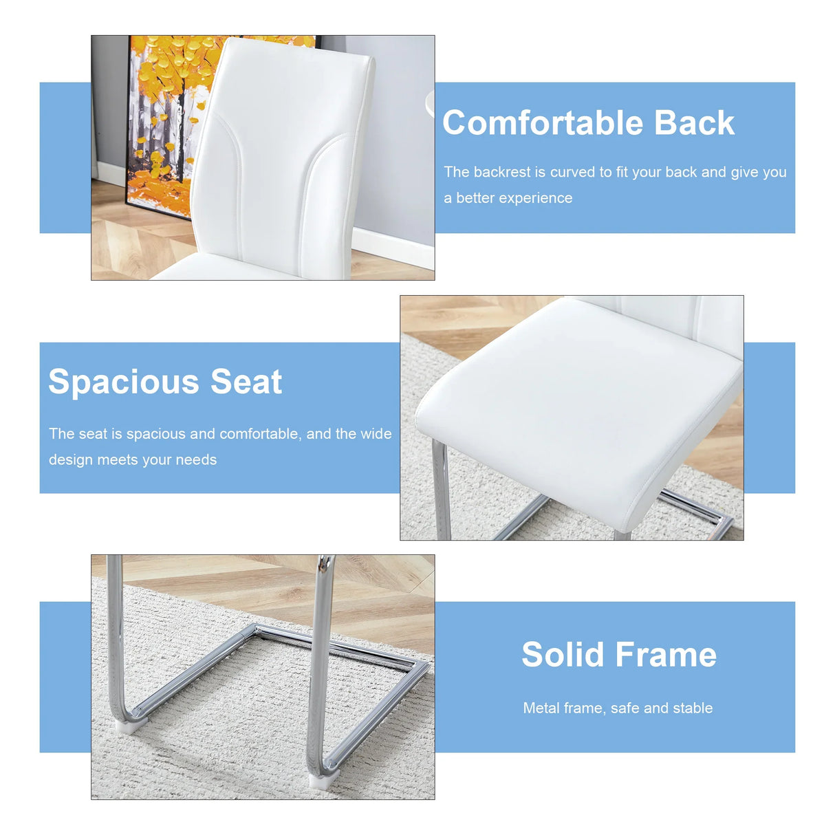 Dining Chairs Set Contemporary PU Upholstered Chrome White - Furniture Home Direct