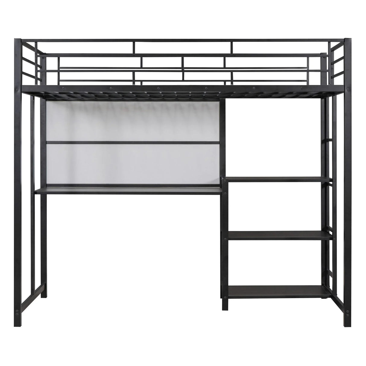 Metal Loft Bed With Desk, 3 Shelves And Ladder - Furniture Home Direct