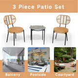 3 Pieces Of Luxury Outdoor Wicker Furniture Patio Bistro Style Table And Chair Combination, Weather Resistant PE Wicker Weave, Suitable For Garden - Black / Natural - Furniture Home Direct