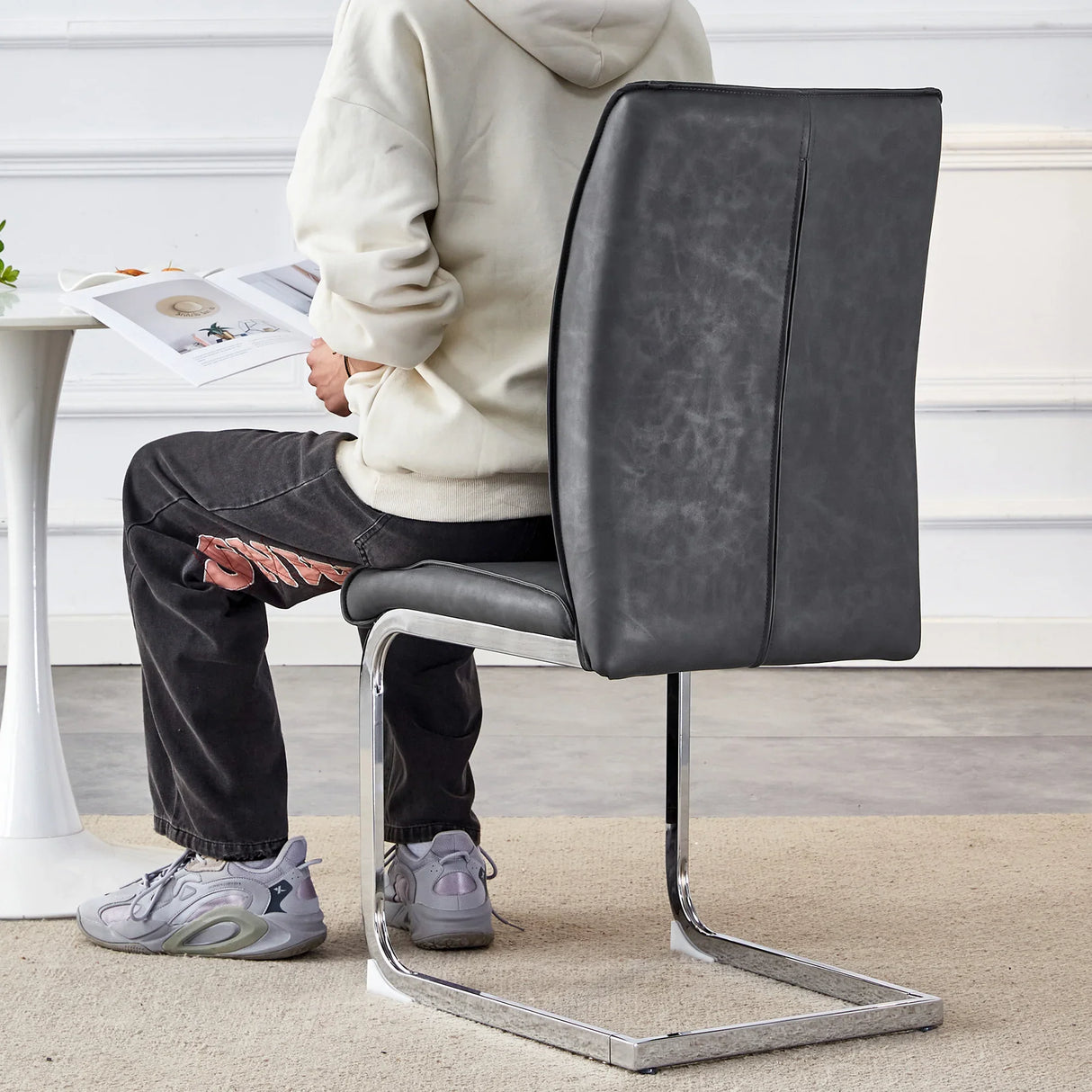 Dining Chairs Cantilever Metal Frame Modern Dark Gray - Furniture Home Direct