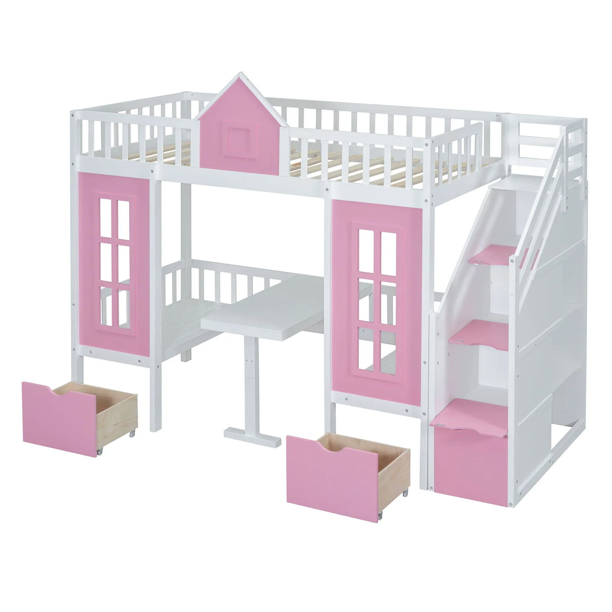 Twin Over Twin Bunk Bed With Changeable Table, Bunk Bed Turn Into Upper Bed And Down Desk - Furniture Home Direct