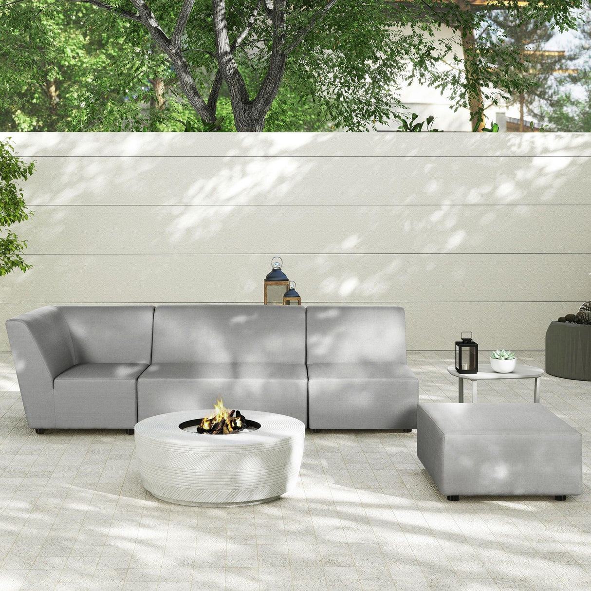 Cleo - Modular Upholstered Patio Ottoman Axroma Olefin - Furniture Home Direct