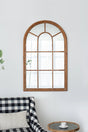 Large Arched Accent Mirror With Frame With Decorative Window Look Classic Architecture Style Solid Fir Wood Interior Decor - Brown - Furniture Home Direct