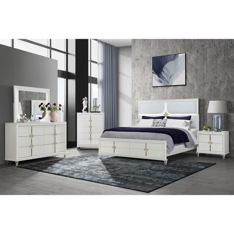 King Bedroom Set Contemporary Wood Frame Gold Accents White - Furniture Home Direct