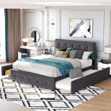 Upholstered Platform Bed With Classic Headboard And Drawers, No Box Spring Needed - Furniture Home Direct