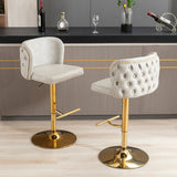 Counter Stool Set of 2 Swivel Upholstered High Back Beige - Furniture Home Direct