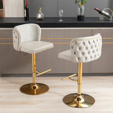 Counter Stool Set of 2 Swivel Upholstered High Back Beige - Furniture Home Direct