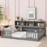 Floor Bed With Side Bookcase, Shelves, Guardrails - Furniture Home Direct