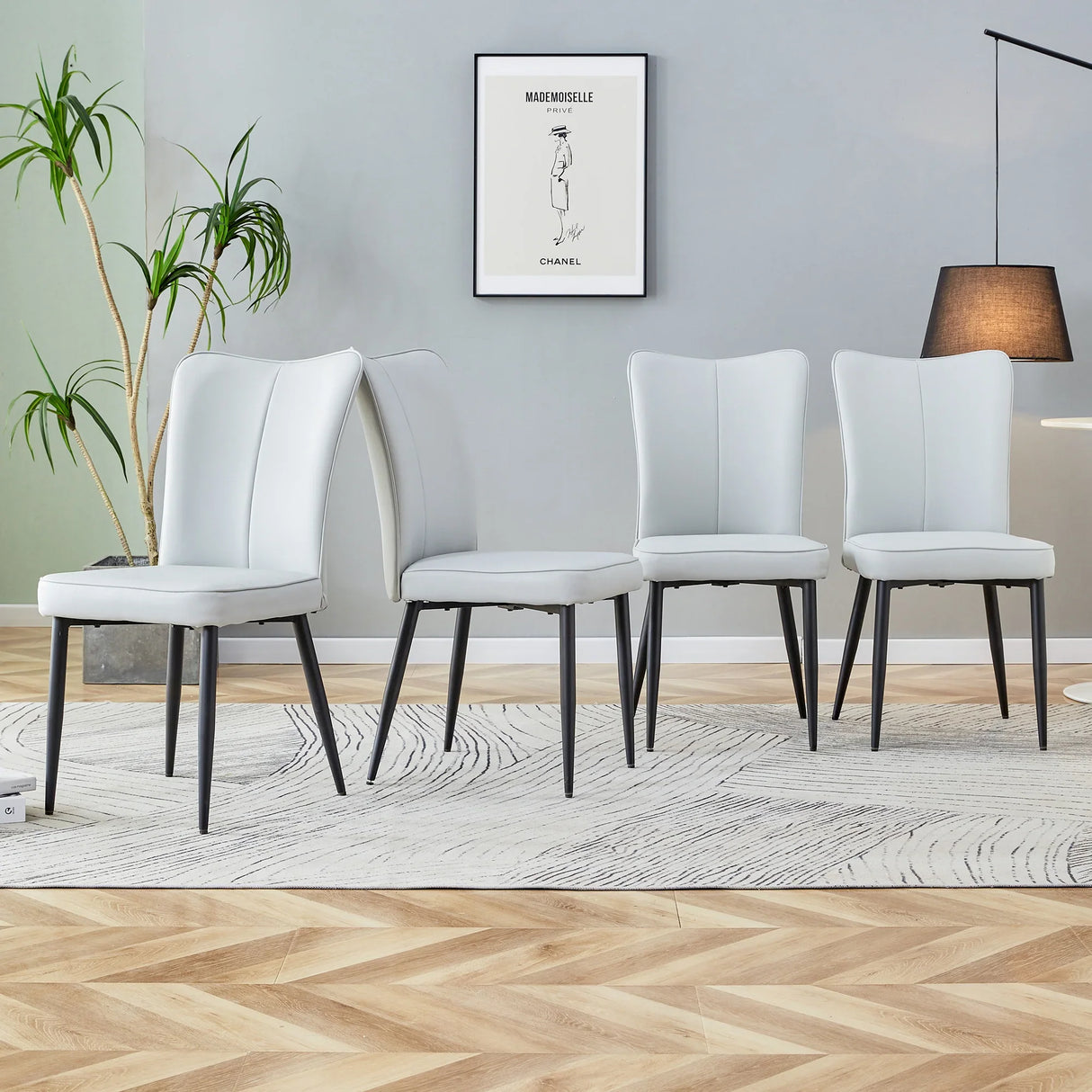 Dining Chairs Upholstered PU Cushions Modern Light Gray - Furniture Home Direct