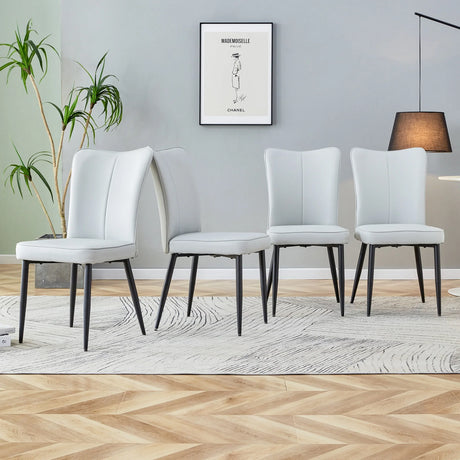 Dining Chairs Upholstered PU Cushions Modern Light Gray - Furniture Home Direct