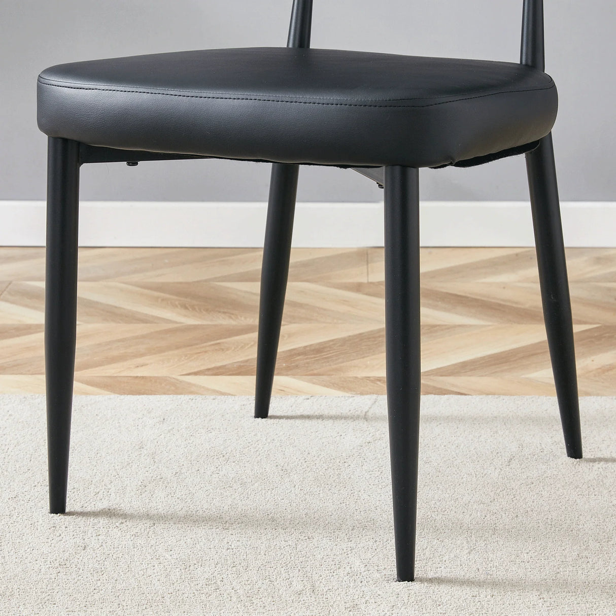 Dining Chairs Set Of 4 Modern PU Leather Metal Legs Black - Furniture Home Direct