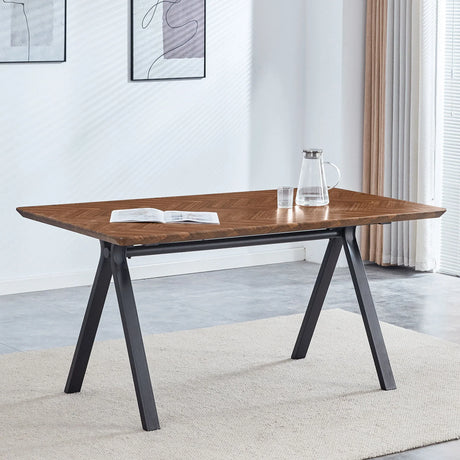 Herringbone Pattern Dining Table A Perfect Match For Modern Minimalist And Industrial Home Styles - Walnut - Furniture Home Direct