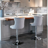 Counter Height Bar Stools Velvet Tufted Back Chrome Gray - Furniture Home Direct