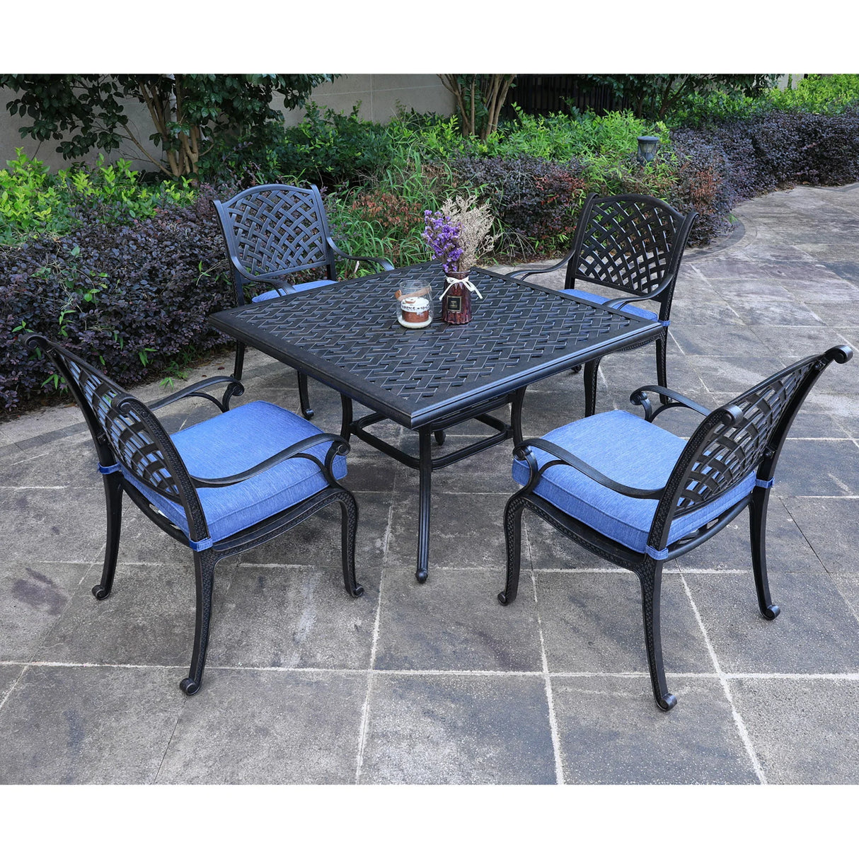 Square 4 Person 43.19" Long Aluminum Dining Set With Cushions - Furniture Home Direct