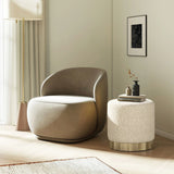 Hampton - Round Upholstered Ottoman With Scalloped Base - Speckled Egg Beige - Furniture Home Direct