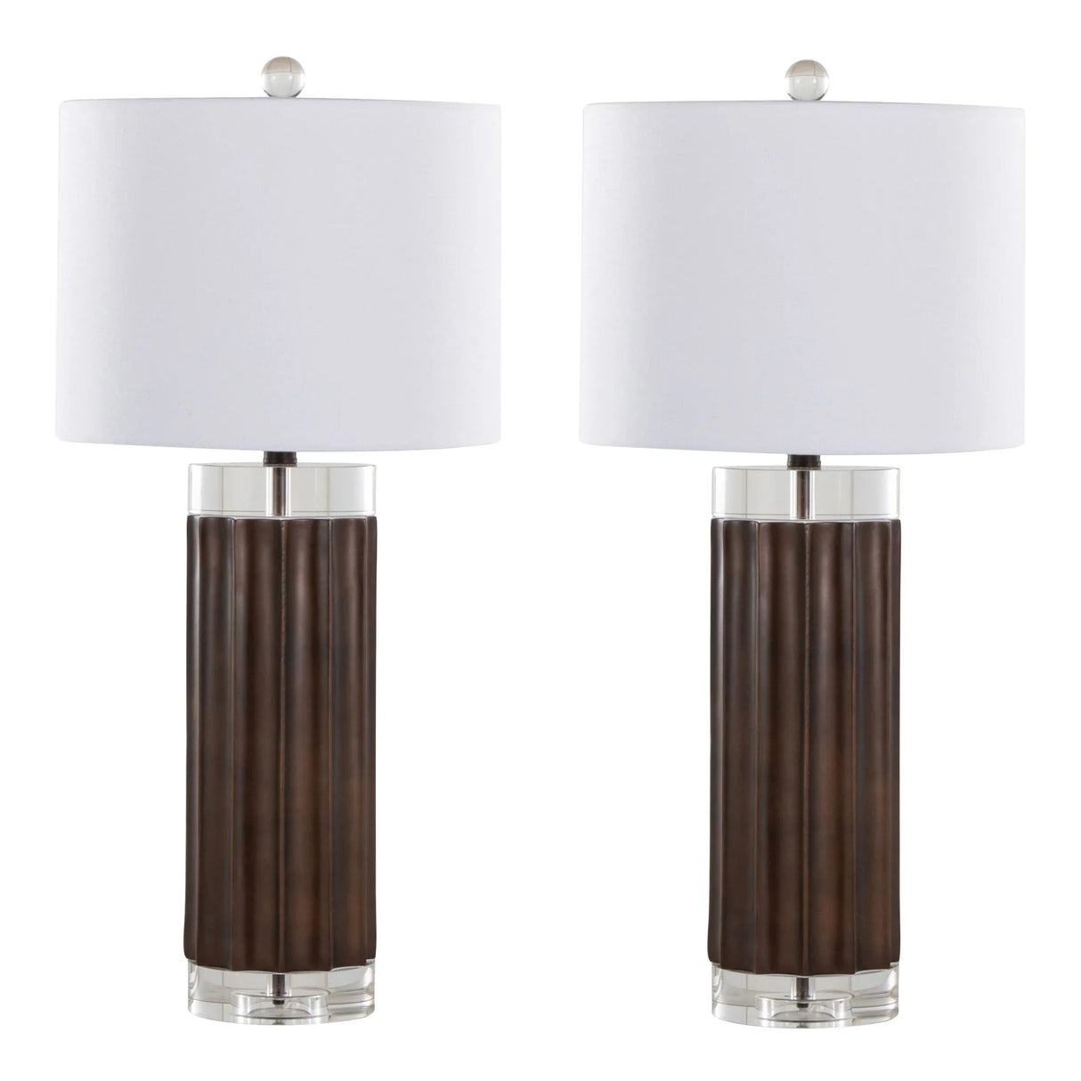 Cylinder - Fluted Contemporary Table Lamp (Set of 2) - Brown / Clear / White - Furniture Home Direct