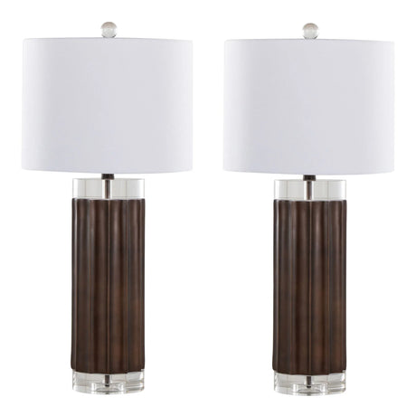 Cylinder - Fluted Contemporary Table Lamp (Set of 2) - Brown / Clear / White - Furniture Home Direct