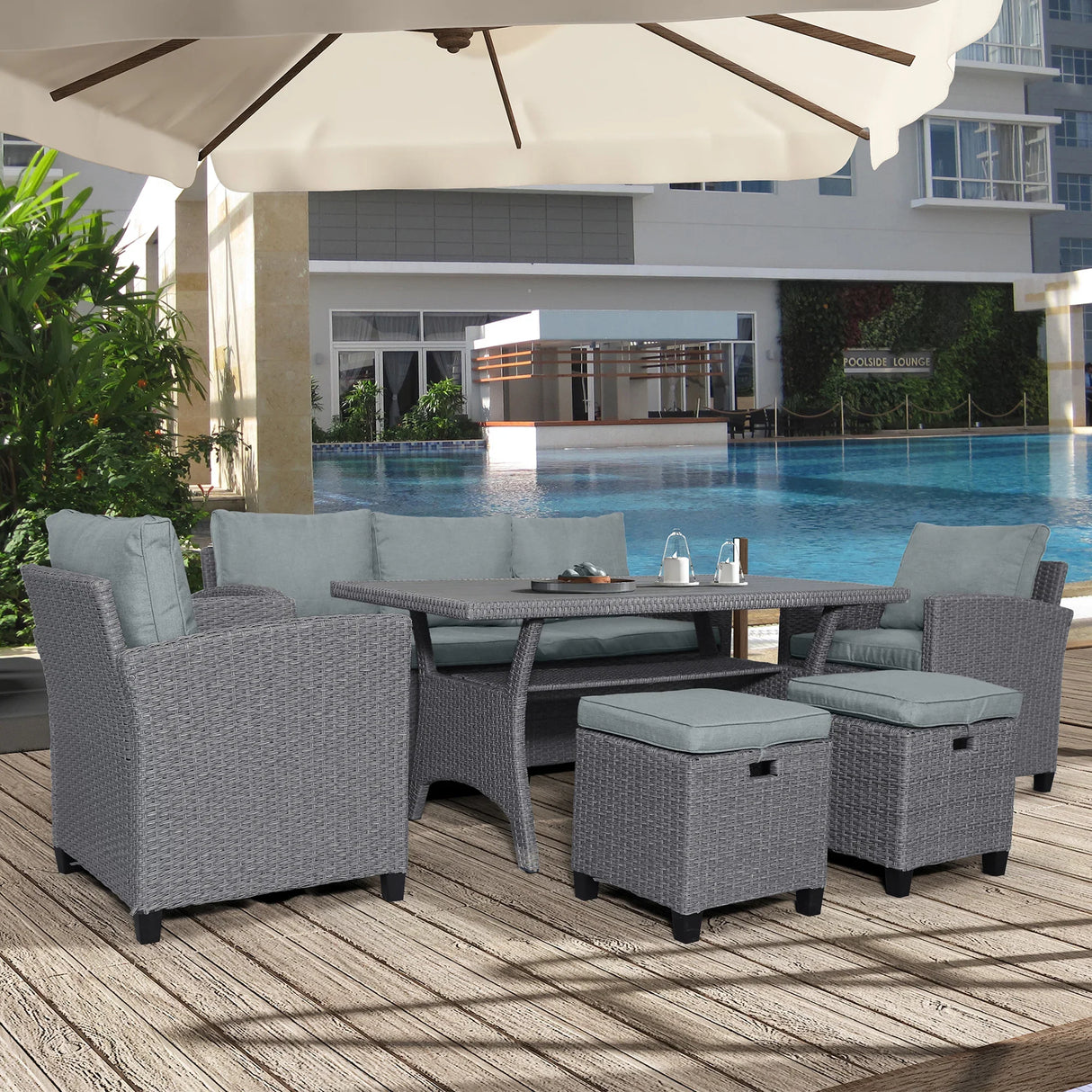 6-Piece Outdoor Wicker Set - Gray - Furniture Home Direct