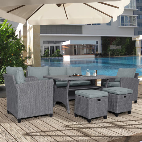 6-Piece Outdoor Wicker Set - Gray - Furniture Home Direct
