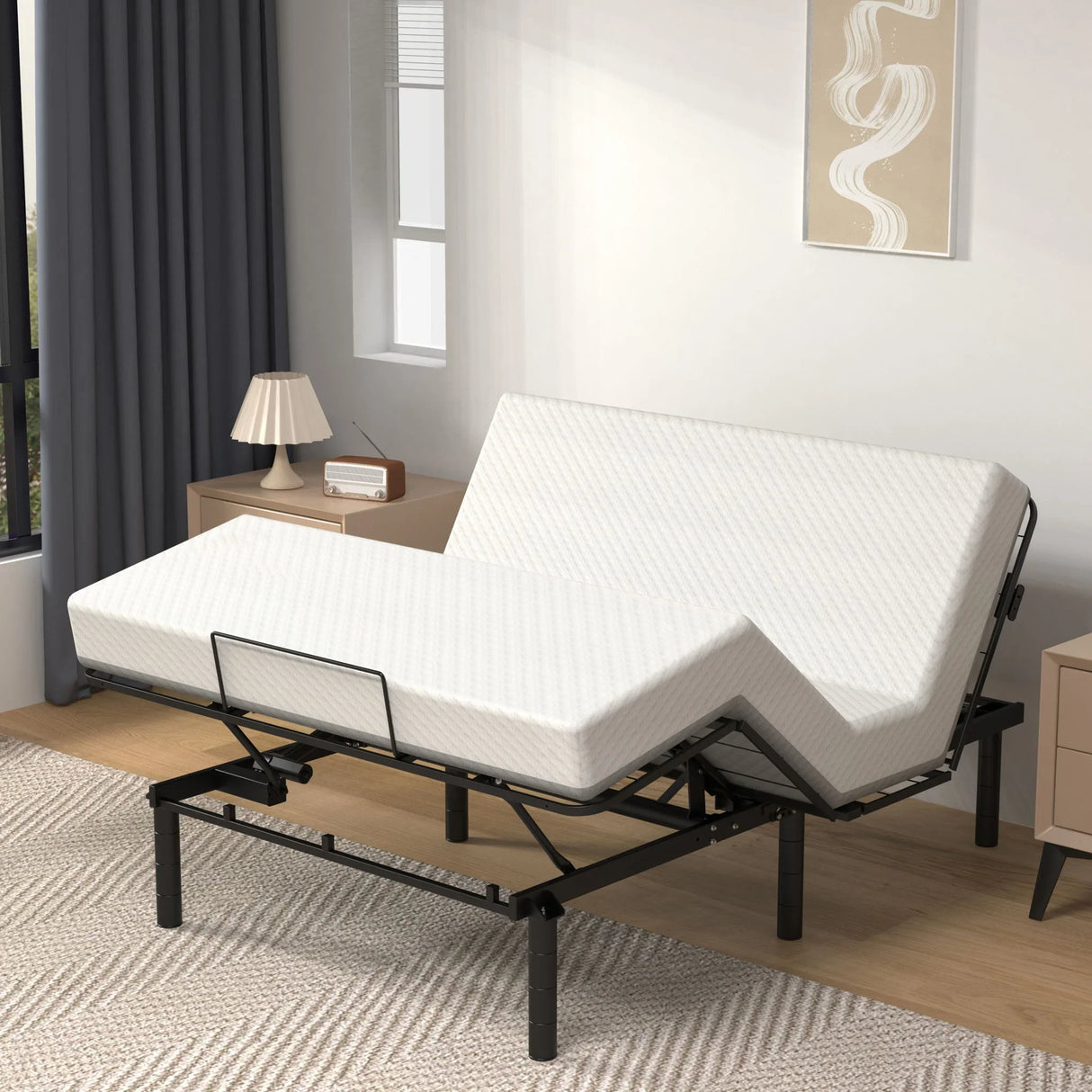 Zero Clearance Adjustable Bed Base Frame With Quiet Motor And Dual USB Ports, Queen Size - Black - Furniture Home Direct