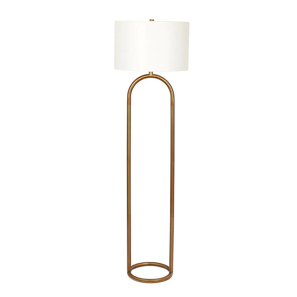 Vivid - Ring Base Floor Lamp With Large Drum Shade - Antique Brass / White - Furniture Home Direct